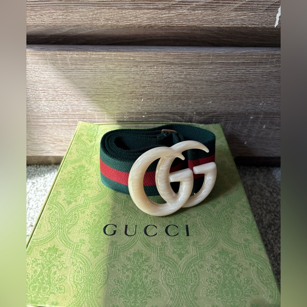 Gucci Belt with Green and Red Stripe and GG Buckle